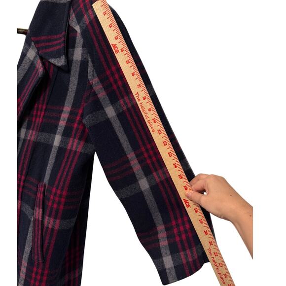 Sezane Vintage XL Oversized Slouchy 100% WOOL Plaid Coat Long Jacket Trench Blue - Picture 10 of 11